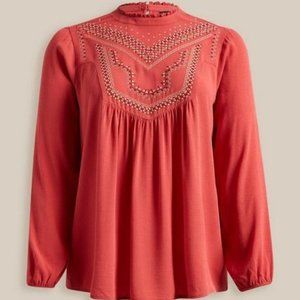Torrid Crinkle Gauze Relaxed Embroidered Blouse Size 1 (14-16) NWT